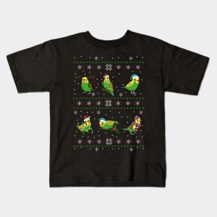 Green Budgie Ugly Christmas Pattern Kids T-Shirt